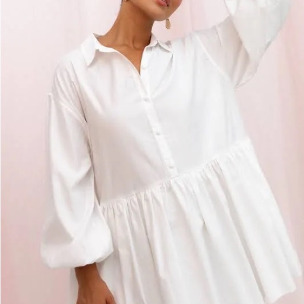 Petal & Pup White Notched Collar 3/4 Sleeve Dress
